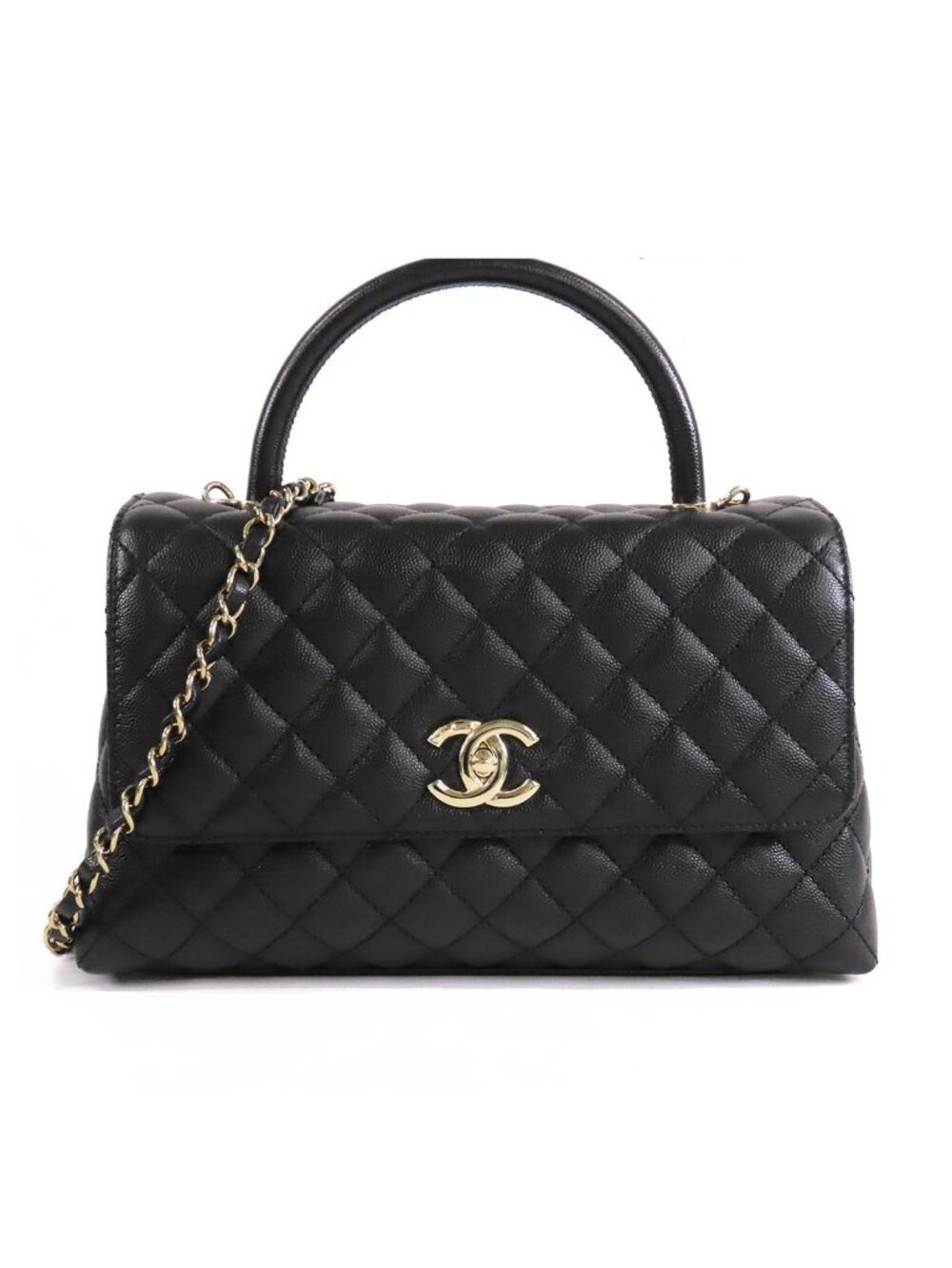 Chanel Coco Handle 29 Black Gold Caviar Leather 2-Way Shoulder Bag